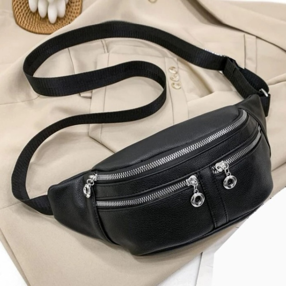 Women’s Black Multi-Compartments Pebble Embossed … - image 4